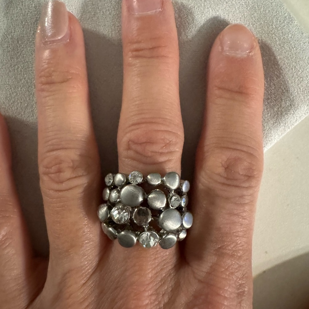 Silver Multi-Row Crystal Accent Ring - Women Jewelry